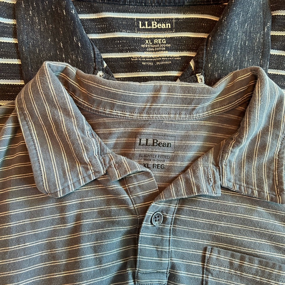 L.L. Bean Blue Casual Polo Shirts with Stripes (Set of 2)
